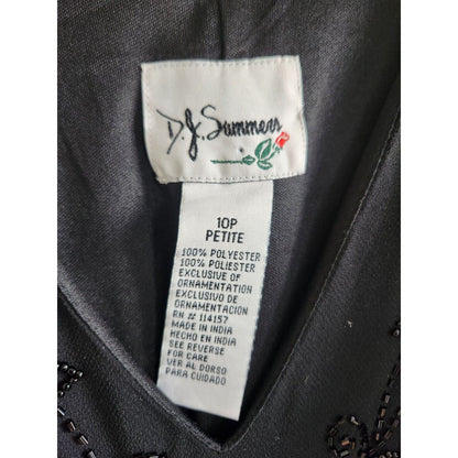 Vintage DJ Summers Womens Sz 10P Petite Midi Dress Black Beaded Formal