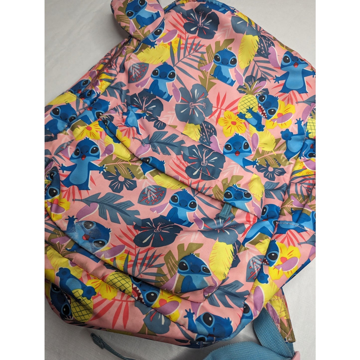 Rare Discontinued Disney Store Lilo and Stitch Backpack w/ Ears Pink Blue Floral