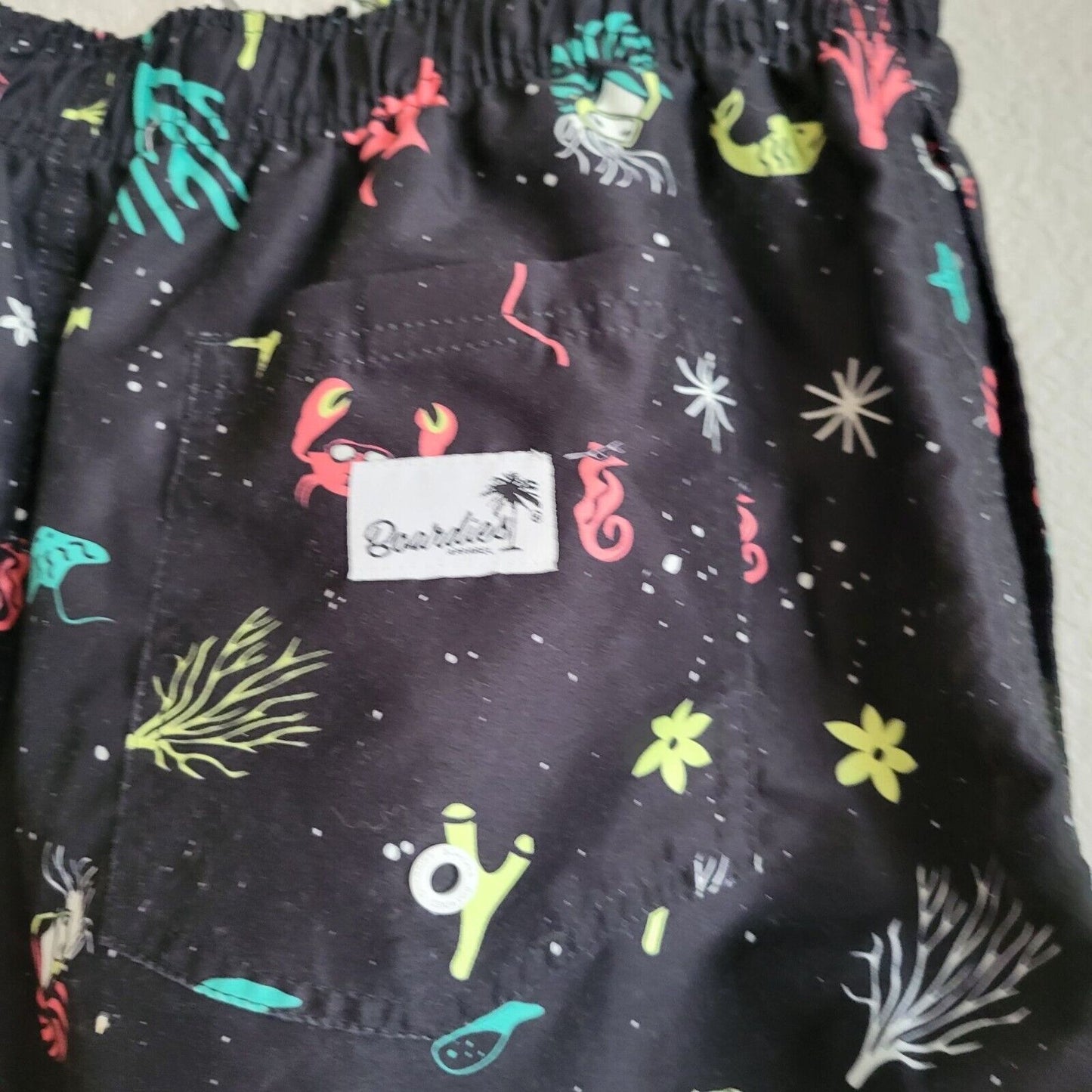 Boardies Mens Sz L Swim Trunks 4" Inseam Black Ocean Nautical Print Lined