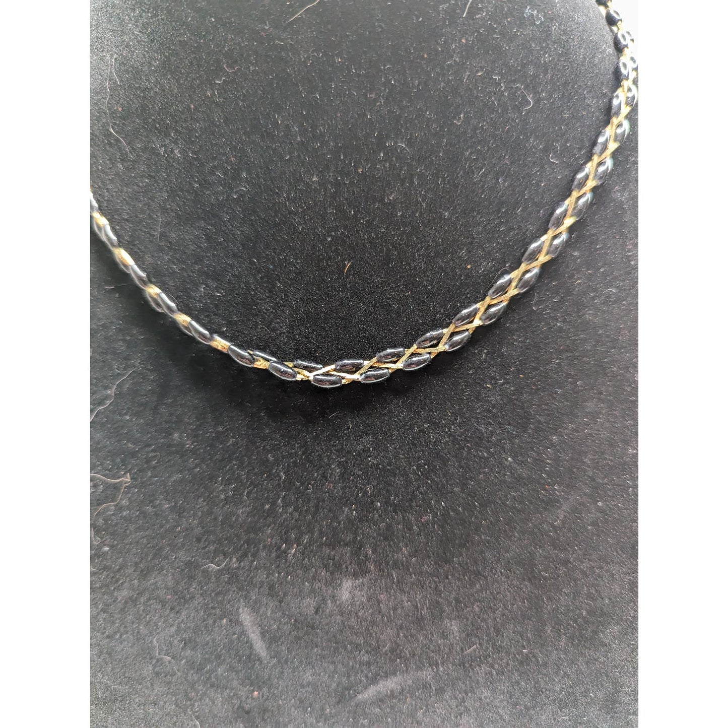 Vintage Dainty Braided Gold Tone Chain Necklace w/ Black Beads