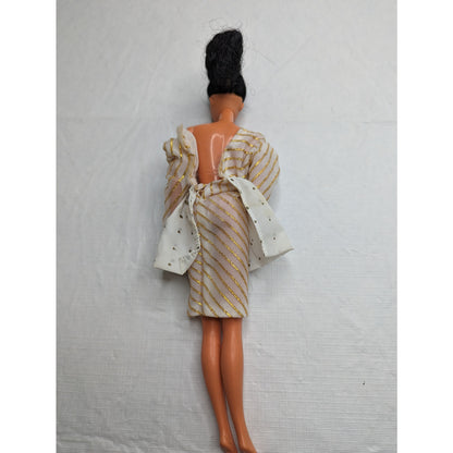 Vintage 1990s RARE Ethnic Barbie Doll In Gold Dress Brown Hair