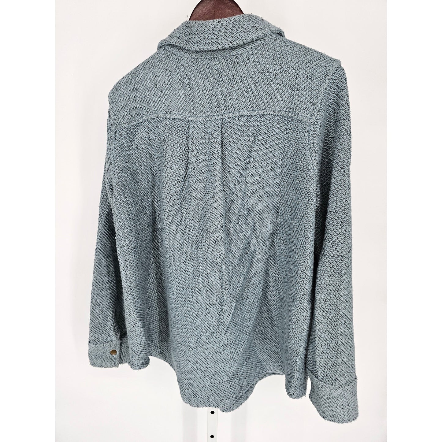 Soft Surroundings Womens Sz 1X Snap Front Boyfriend Shacket Light Blue Cotton