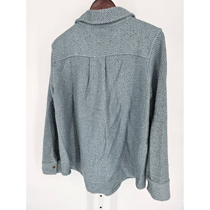 Soft Surroundings Womens Sz 1X Snap Front Boyfriend Shacket Light Blue Cotton