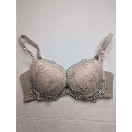 Vintage 1990s Womens Sz 32A Padded Sexy Bra Gray Beige Lace Push Up