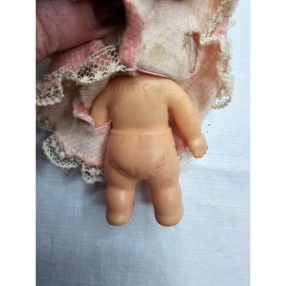 Vintage EEGEE Hong Kong 4" Baby Doll Plastic Blonde Original Pink Dress