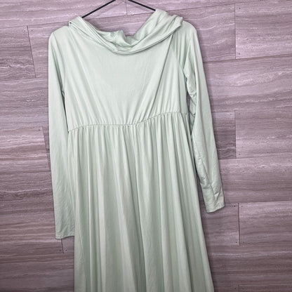 Mother Bee Maternity Womens Sz L Maxi Dress Long Sleeve Sage Green Cowl Neck