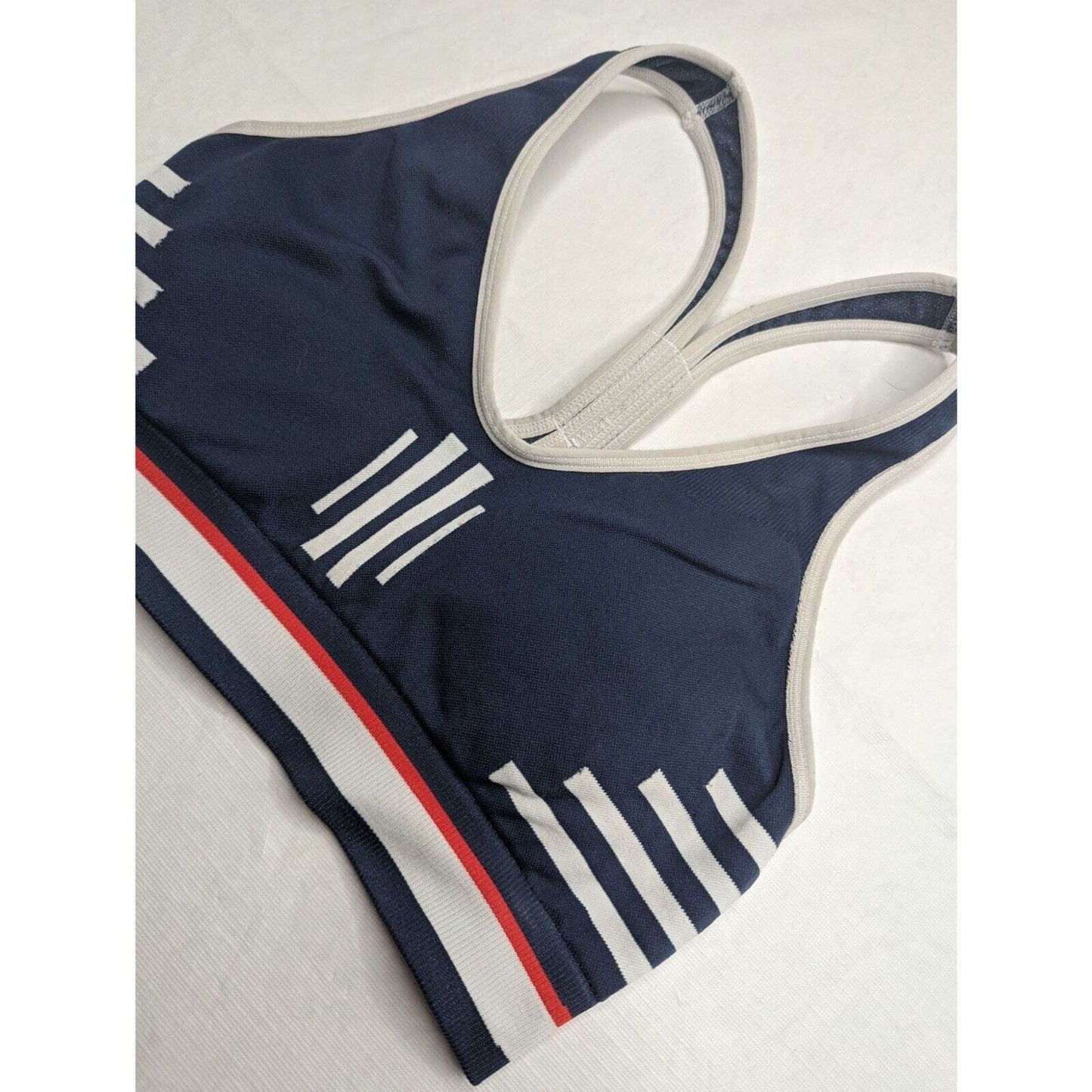 Champion Womens Sz S Sports Bra Lightly Padded Navy Blue White Red