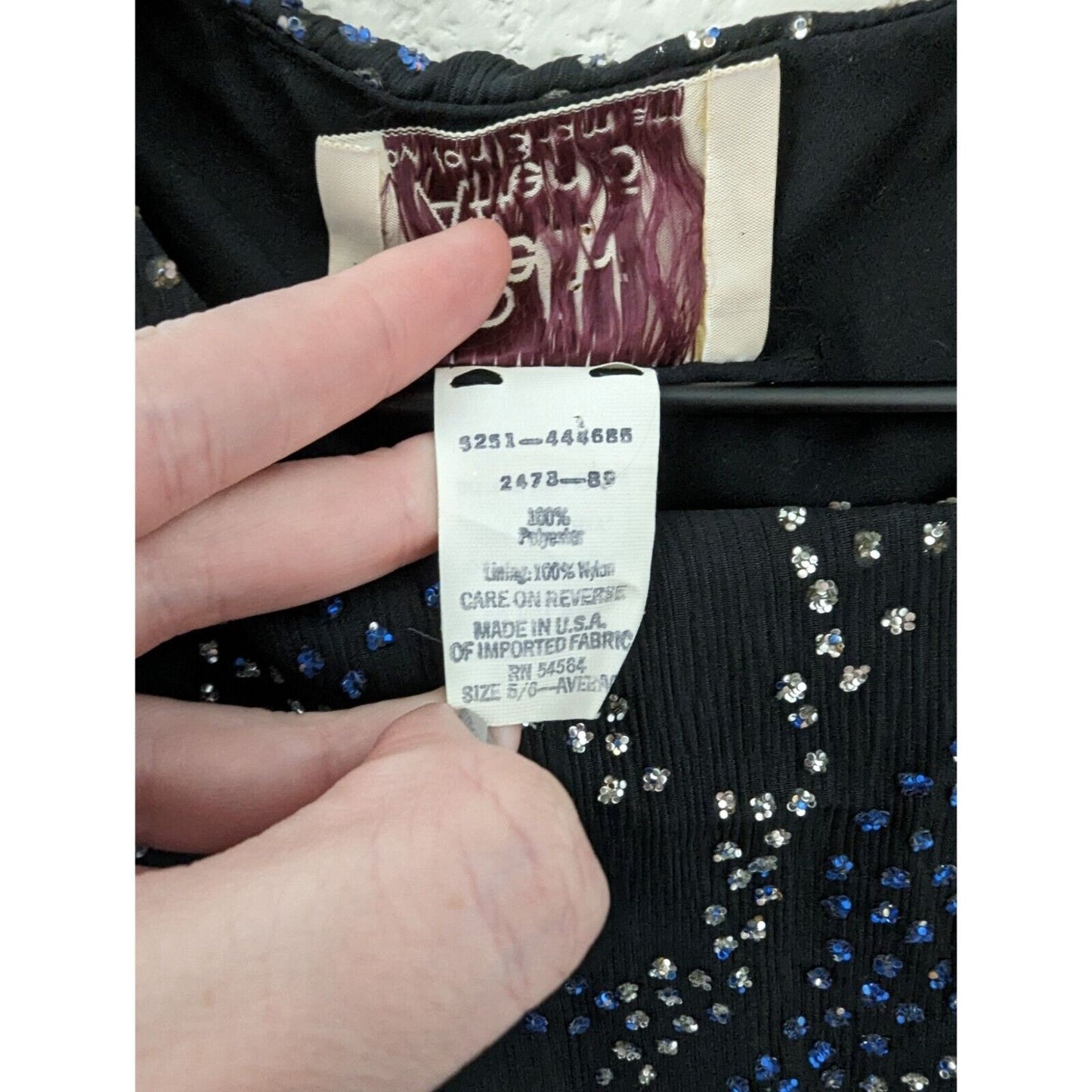 Vintage Pellini after 5 by Von Bramlett Sz 6 Midi Dress Formal Black Rhinestones