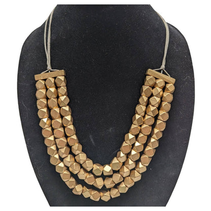 Vintage EB & IVE Womens 3 Strand Gold Wooden Beaded Statement Necklace