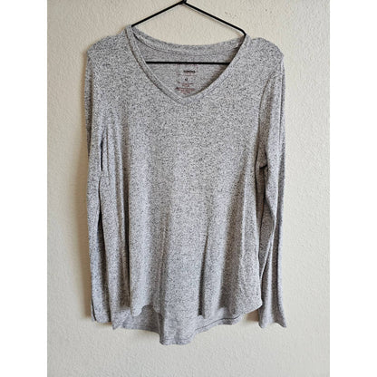 Sonoma Womens Sz M Long Sleeve V Neck Shirt Light Gray Ultra Soft