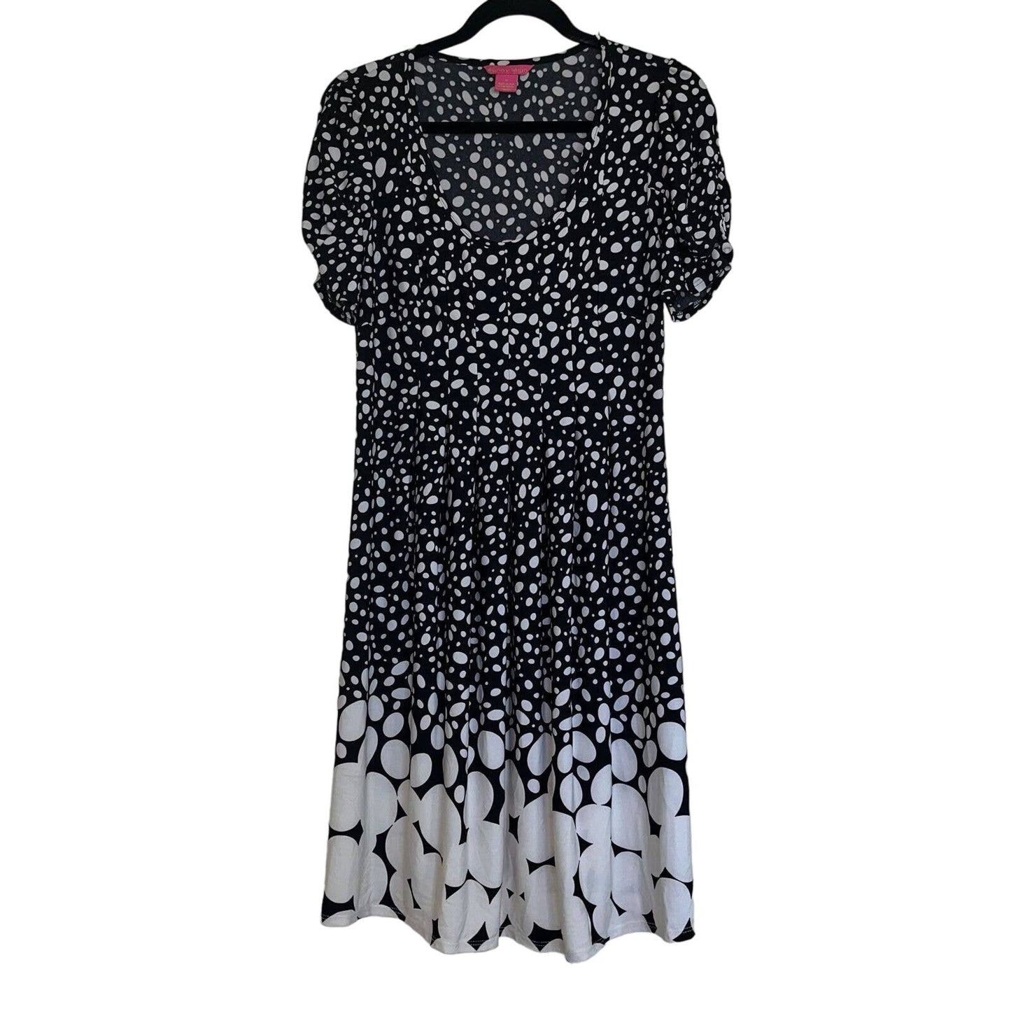 Sunny Leigh Womens Sz M Short Sleeve Midi Dress Black White Dots