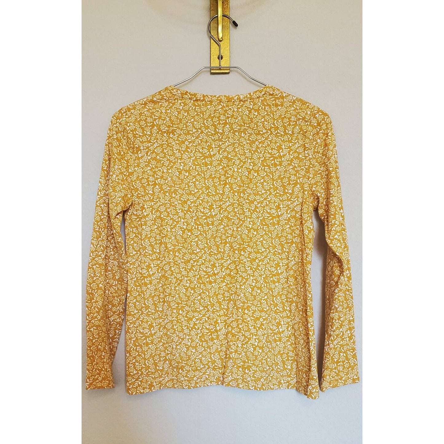 Croft & Barrow Womens Petite PXS Classic Long Sleeve Tee Yellow White Floral