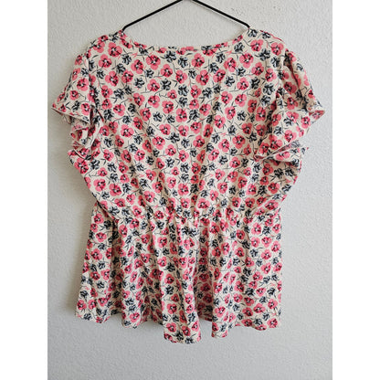 Bloomchic Womens Sz XL (14-16) Shoer Sleeve Peplum Blouse Pink Floral