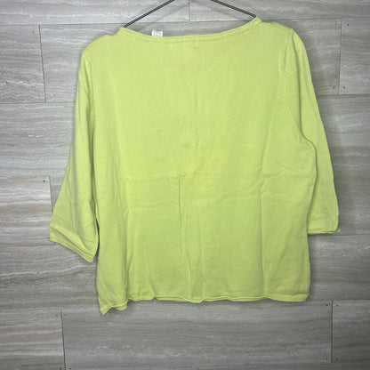 Marsh Landing Womens Sz L Cotton Blend 3/4 Sleeve T Shirt Lime Green Flower