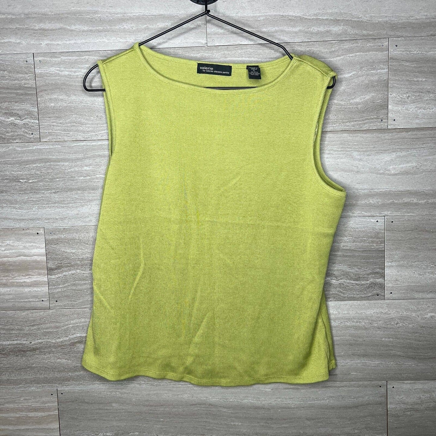 Valerie Stevens Petite Womens Sz PL Cotton Blend Sleeveless Blouse Lime Green