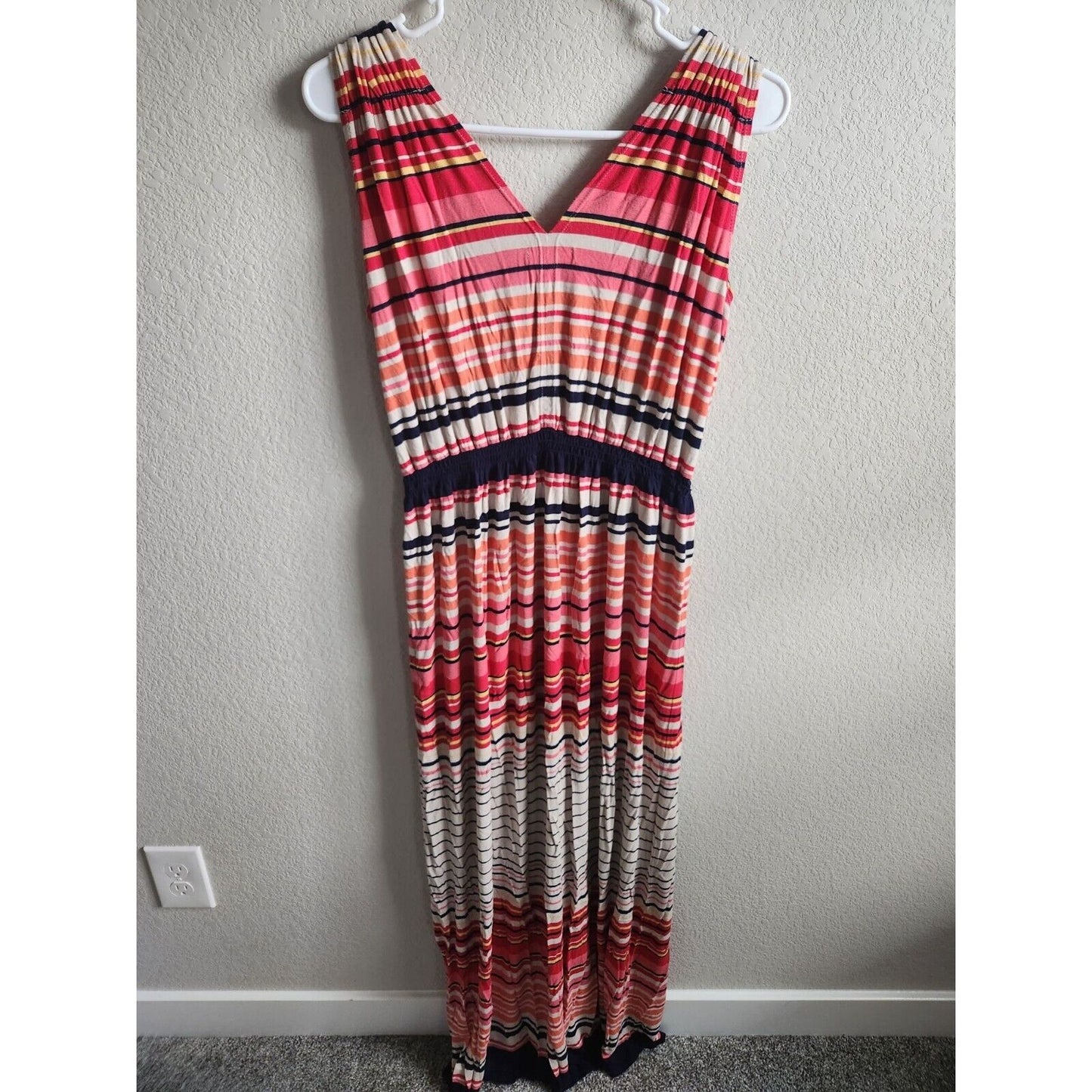 Max Studio Womens Sz L Maxi Length Dress Sleeveless Pink Orange Striped