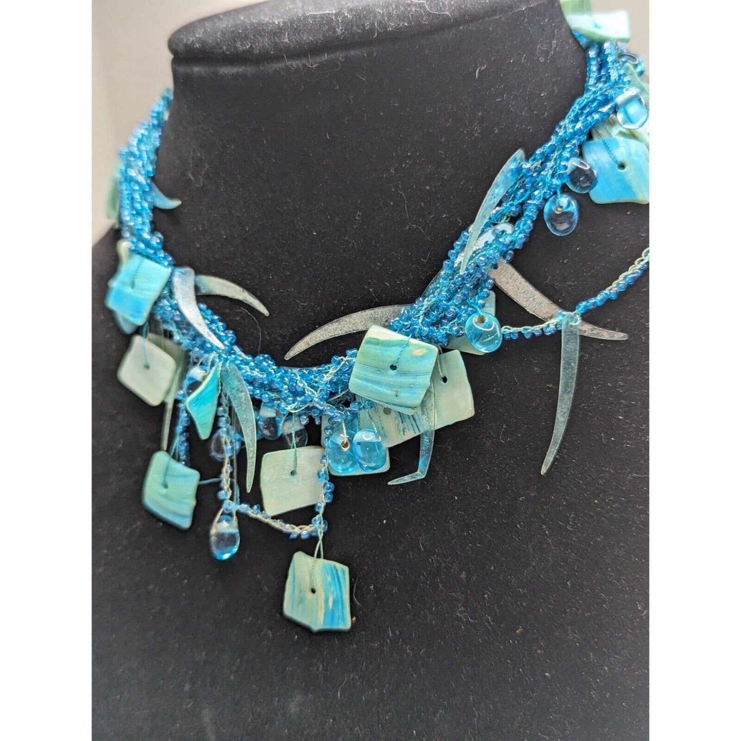 Vintage Multi Media Multi Strand Blue Beaded Necklace choker