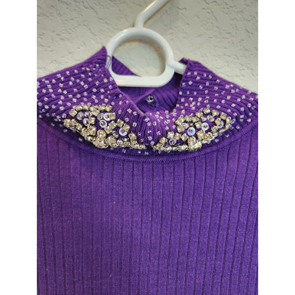 Nikibiki Womens Sz L Ribbed Mini Sweater Dress Purple Rhinestone Collar Y2K
