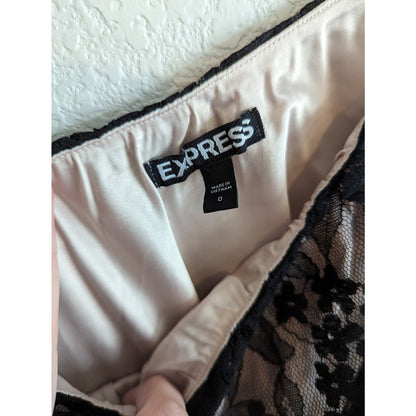 Express Womens Sz 0 Mini Dress Black One Sleeve Lace Night Out Party