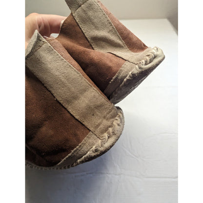 Vintage Womens Sz 10 Leather and Sherpa Lined Slippers Brown