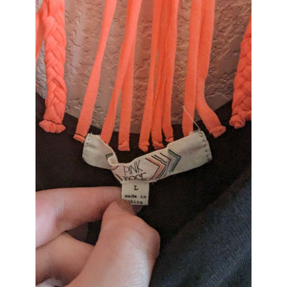 Pink Rose Womens Sz L Gray and Orange Strappy Midi Dress Jersey Knit