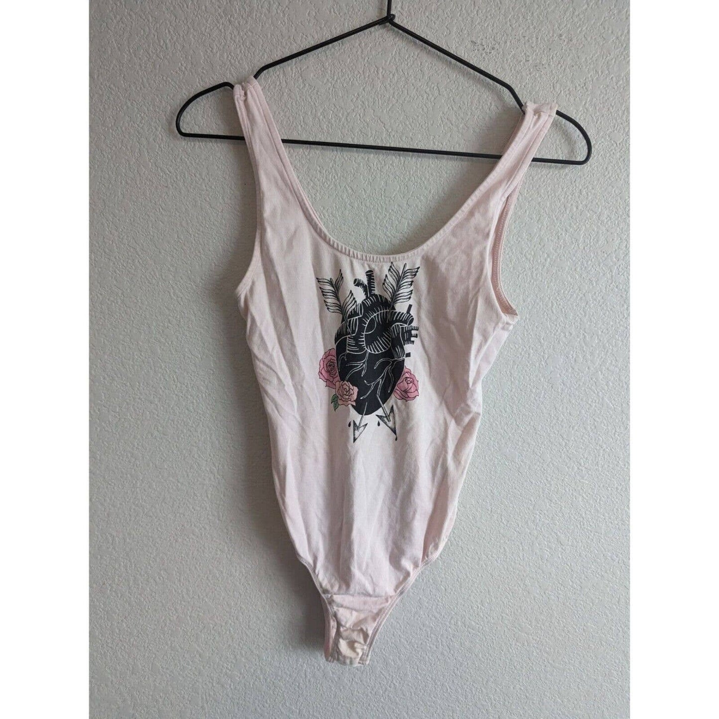 H&M Coachella Womens Sz S Bodysuit Pink Anatomic Heart