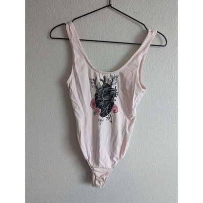 H&M Coachella Womens Sz S Bodysuit Pink Anatomic Heart