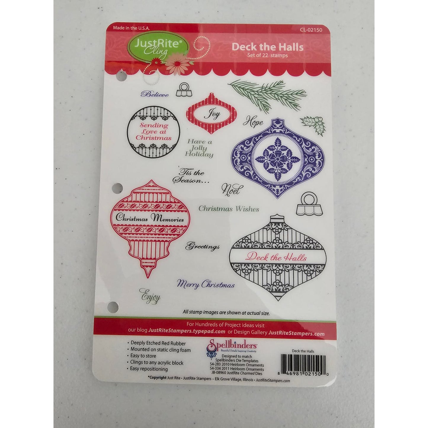 Just Rite Cling Unmounted Rubber Stamp Set Deck the Halls Christmas Ornament