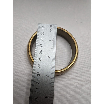 Vintage Brass and Mother of Pearl Rounded Bangle Bracelet Ivory 1960s