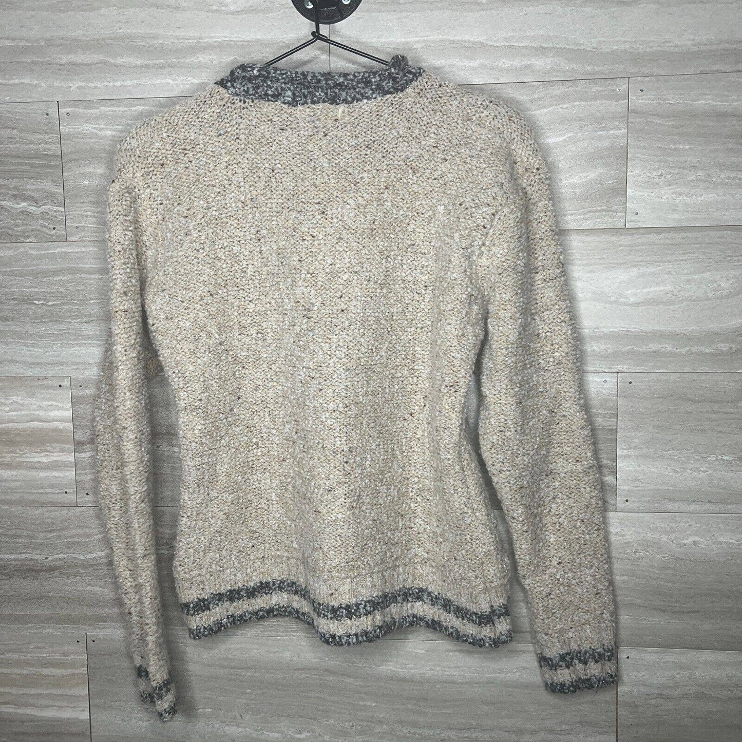 Kamali Womens Sz L Wool Blend V Neck Sweater Beige Gray