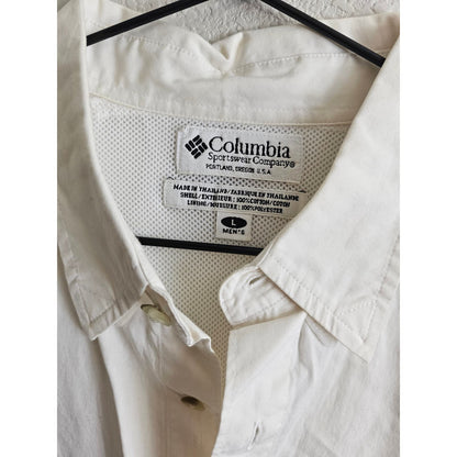 Columbia PFG Mens Sz L Short Sleeve Button Up Vented Shirt White Fishing