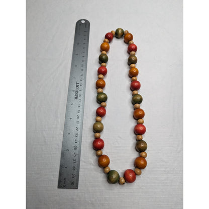 Vintage 1960s Womens Single Strand Wooden Round Beaded Necklace Chunky