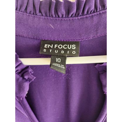 En Focus Studio Womens Sz 10 Midi Dress Solid Purple Ruffled Front