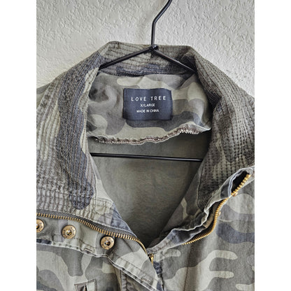 Love Tree Juniors Sz XL Zip Up Camo Print Safari Style jacket Green Camouflage