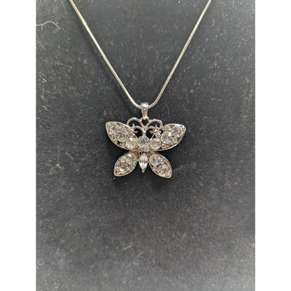 Vintage Y2K 2000s Womens Pendant Necklace Butterfly Rhinestone