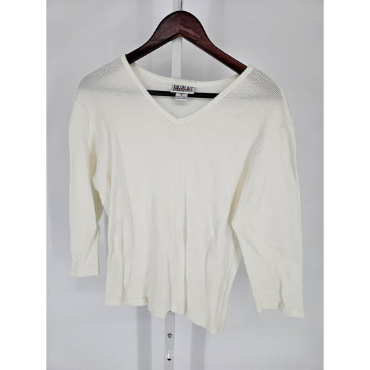 Billblass Jeans Womens Sz M 3/4 Sleeve Waffle Knit V Neck Top White