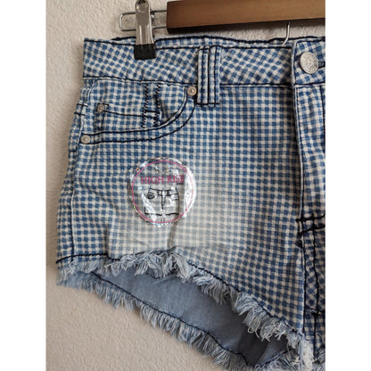 Harmony & Havoc Juniors Sz 11 Denim Cutoff Blue Jean Shorts Buffalo Plaid NEW