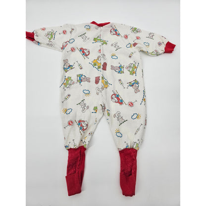 Vintage 1980s Baby Boys Sz 12M Waffle Knit One Piece Pajama Snugabye Cars