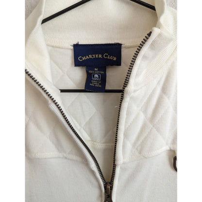 Charter Club Womens Sz M 100% Cotton Zip Up Quilted Vest White