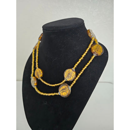 Vintage Mid Century Gold Glass Beaded Single Strand Necklace