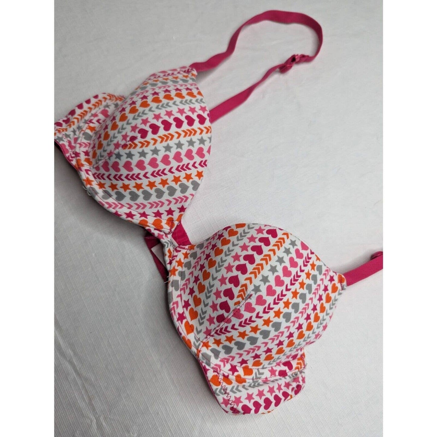 Flirtitude Sz 32A My Fave Push Up Bra Pink and White Heart Print