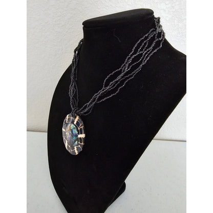 Vintage 1990s Statement Piece Multi Strand Pendant Necklac Black Mother of Pearl