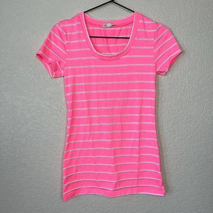 Zenana Outfitters Womens Sz S Short Sleeve T Shirt Bright Pink Striped