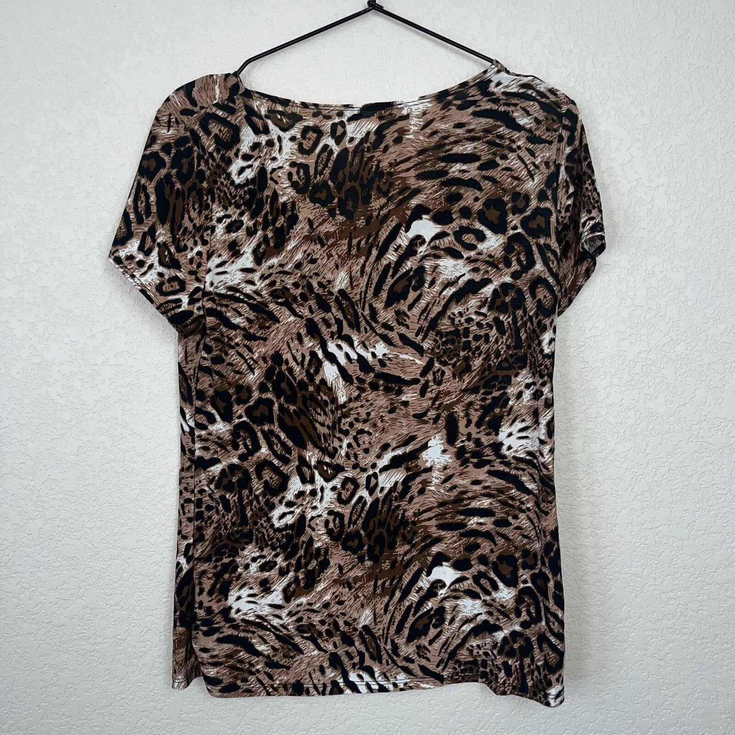 Vintage Carol Rose Womens Sz M Scoop Neck Blouse Animal Print Brown