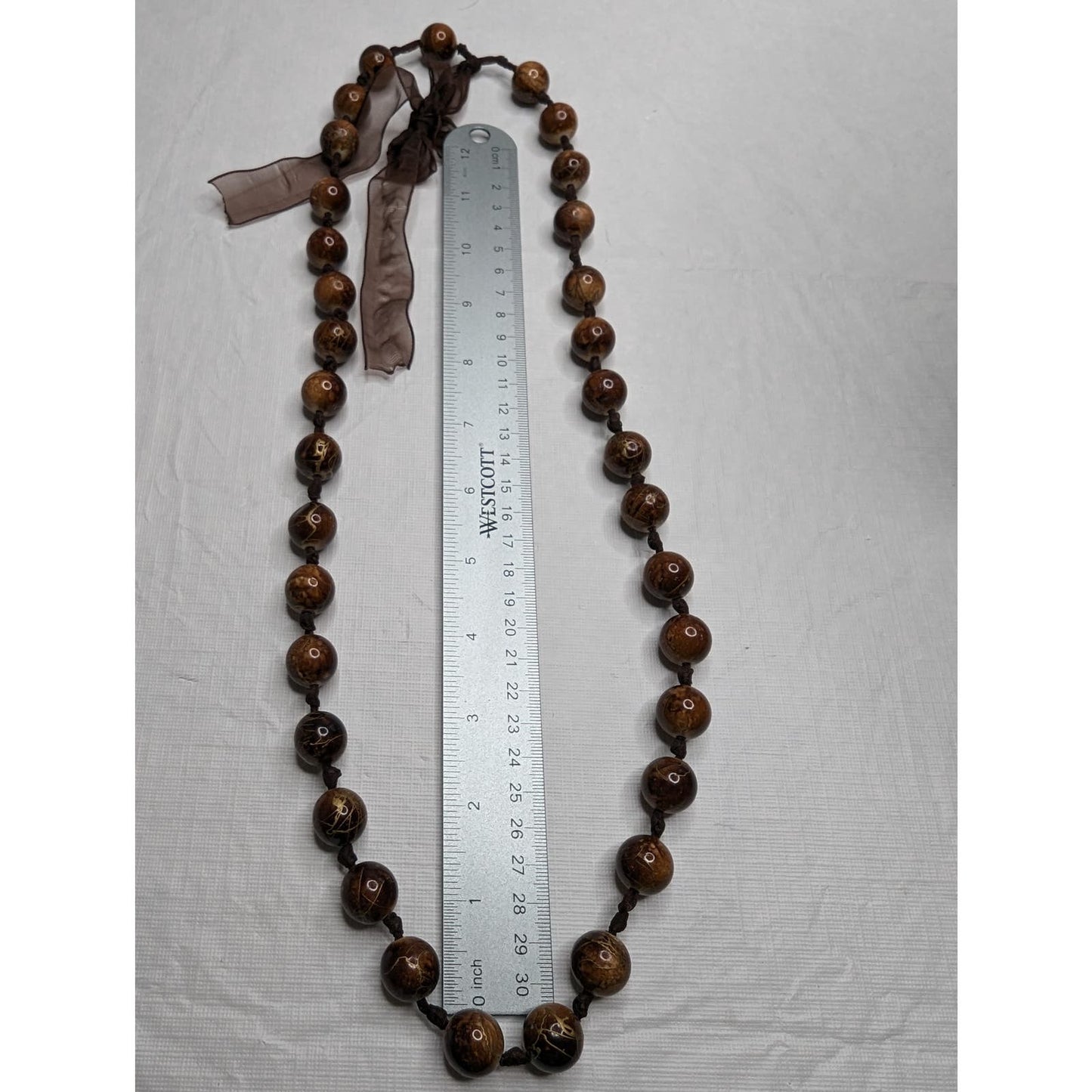 Vintage Womens Tigers Eye Wooden Bead Chunky Statement Necklace Brown