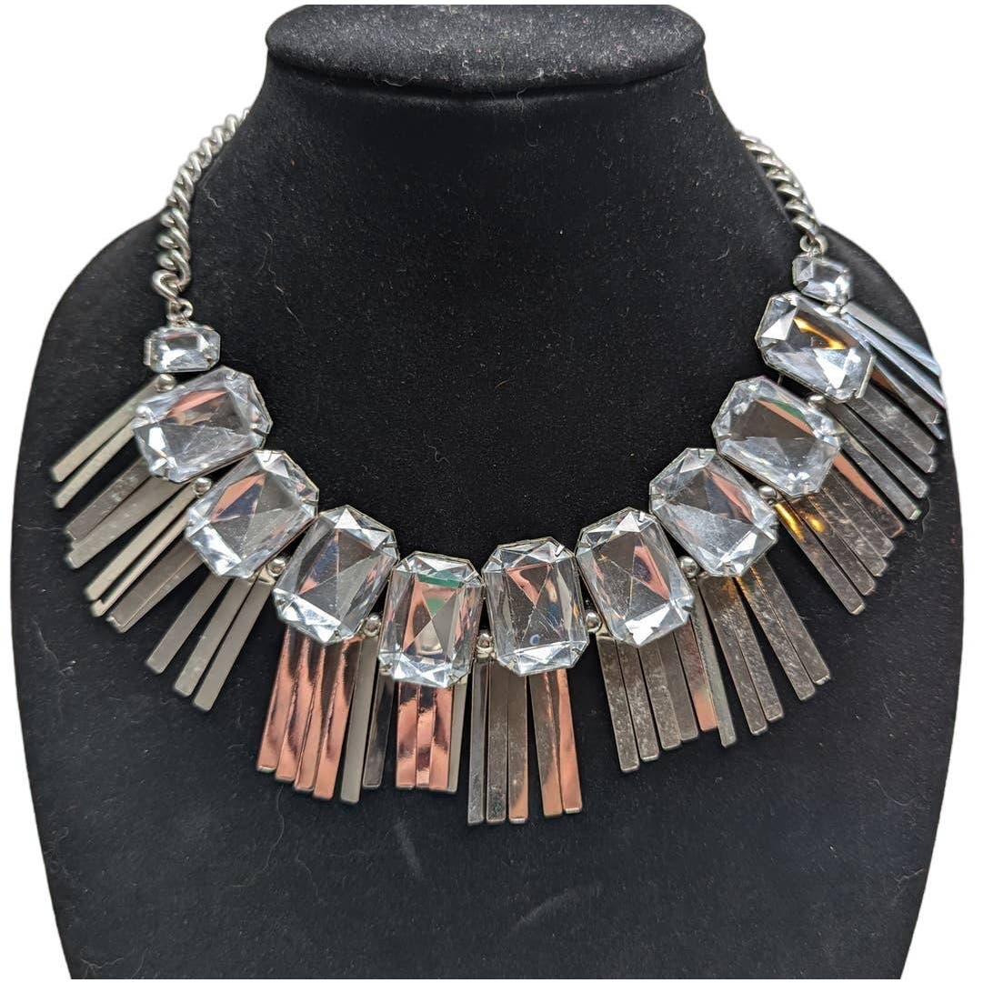 Vintage Art Deco Womens Statement Necklace Rhinestone Chunky Collar Choker