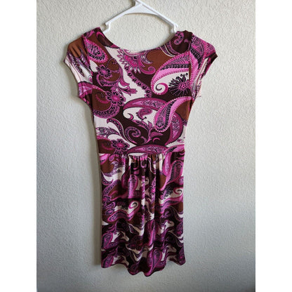 Vintage Y2K Womens Sz S Mini Dress Pink and Brown Paisley Print