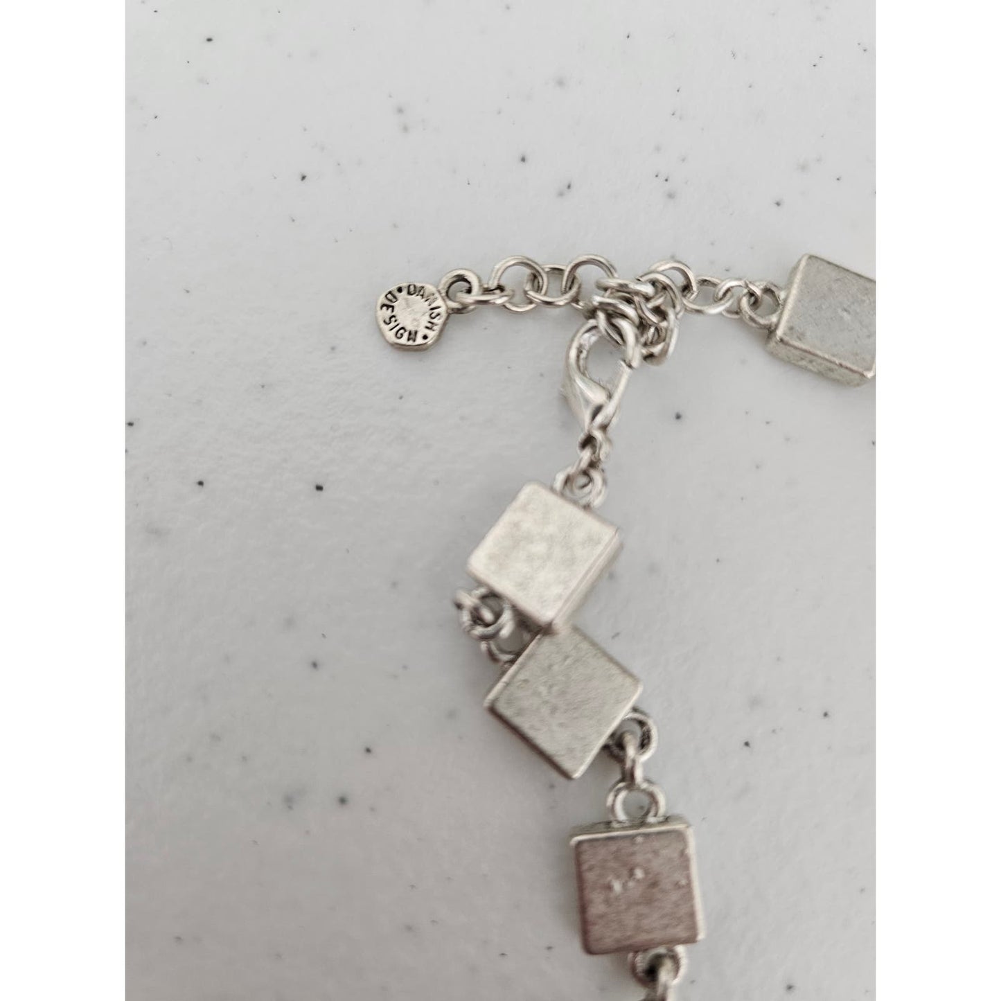 Vintage Y2K Pilgrim Danish Designs Necklace Square Silver w/ Pink Inlay Stones