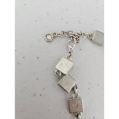 Vintage Y2K Pilgrim Danish Designs Necklace Square Silver w/ Pink Inlay Stones