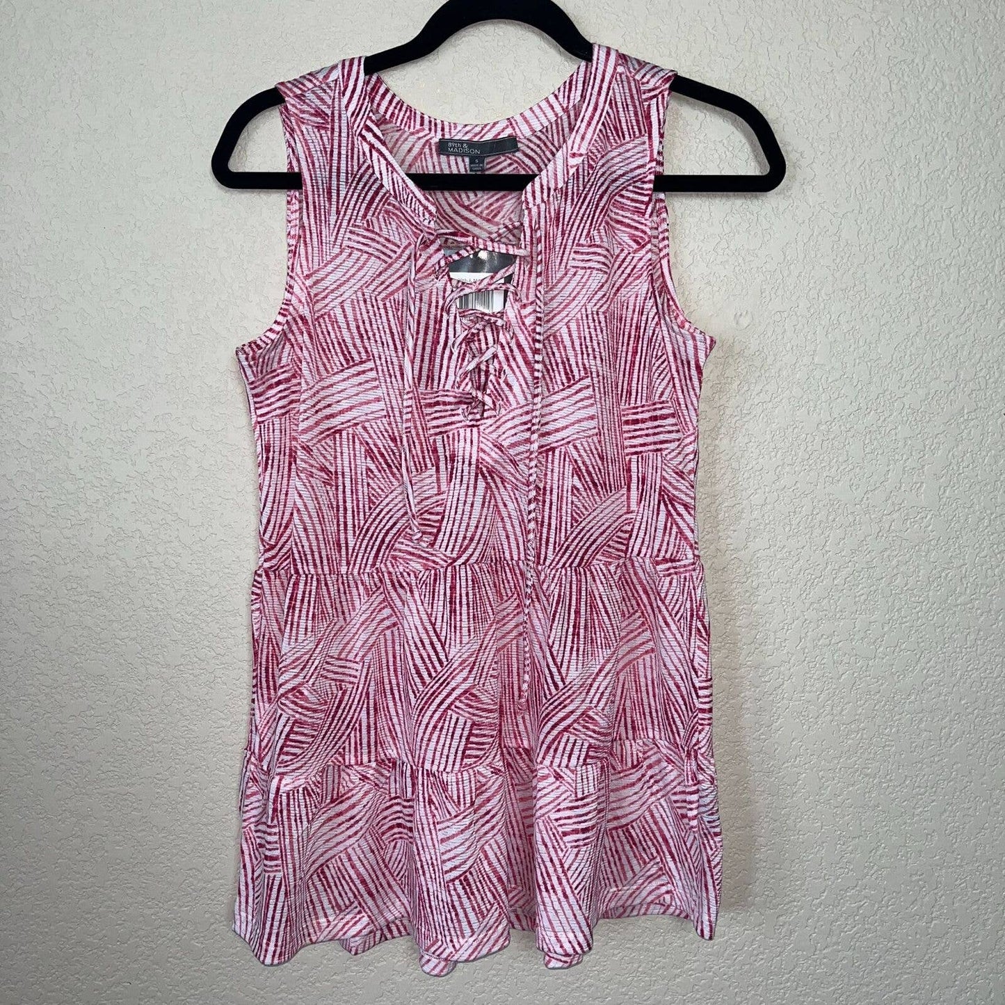 89th & Madison Womens Sz S Pink White Striped Tank Blouse Lace Front